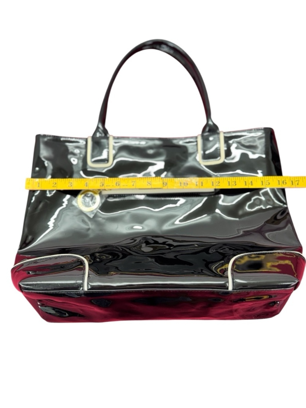 Stee lauder Classic Black Patent Tote with Gold Accent - Picture 6 of 10